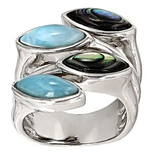 Cabochon Marquise Larimar Abalone Ring